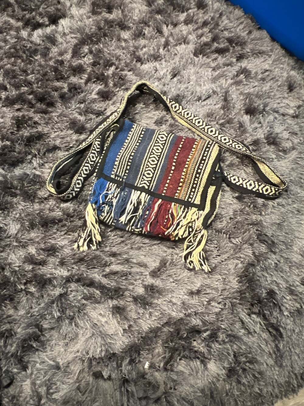 Boho Handwoven Crossbody Messenger Bag with Fringe and Zipper Pocket